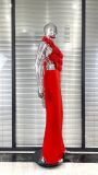 Women Floral Sexy Hollow Backless Halter Neck Red Summer Party and Holiday Bandage Dress