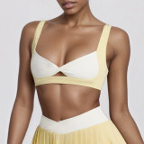 Women Butterfly Tank Bra Contrast Golf and Tennis Pleated Skirt Two-Piece Set
