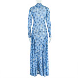 Women printed turtleneck maxi dress