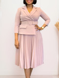 Women Fall/Winter Turndown Collar Pleated African Dress