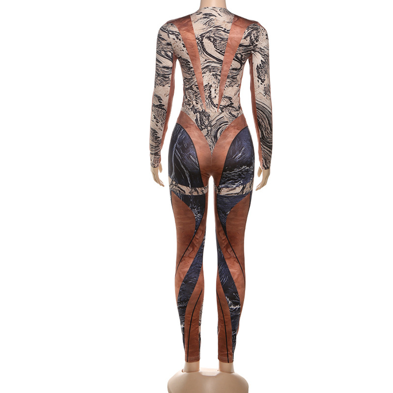 Women Style Snake Print Sexy Bodysuit and Pants Two-Piece Set