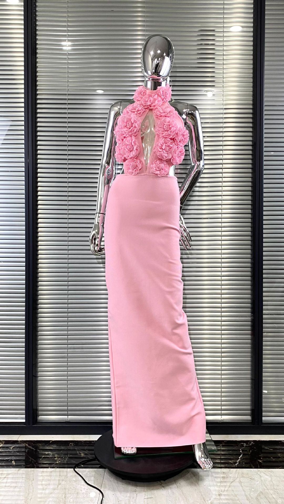 Women Floral Sexy Hollow Backless Halter Neck Red Summer Party and Holiday Bandage Dress