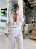 Women Casual Mesh Zipper Top and Pants Two-Piece Set