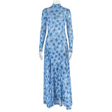 Women printed turtleneck maxi dress
