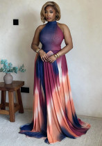 Women gradient pleated Halter neck backless dress Women gradient pleated Halter neck backless dress