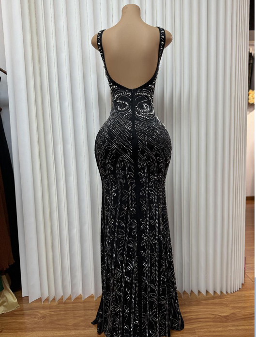 Women solid beaded Bodycon Backless Sexy Slit Dress