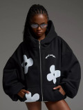 Women Trendy Autumn/Winter Floral Print Zipper Hoodies