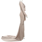 Women Summer Sexy Hollow Long-Sleeve Solid Dress