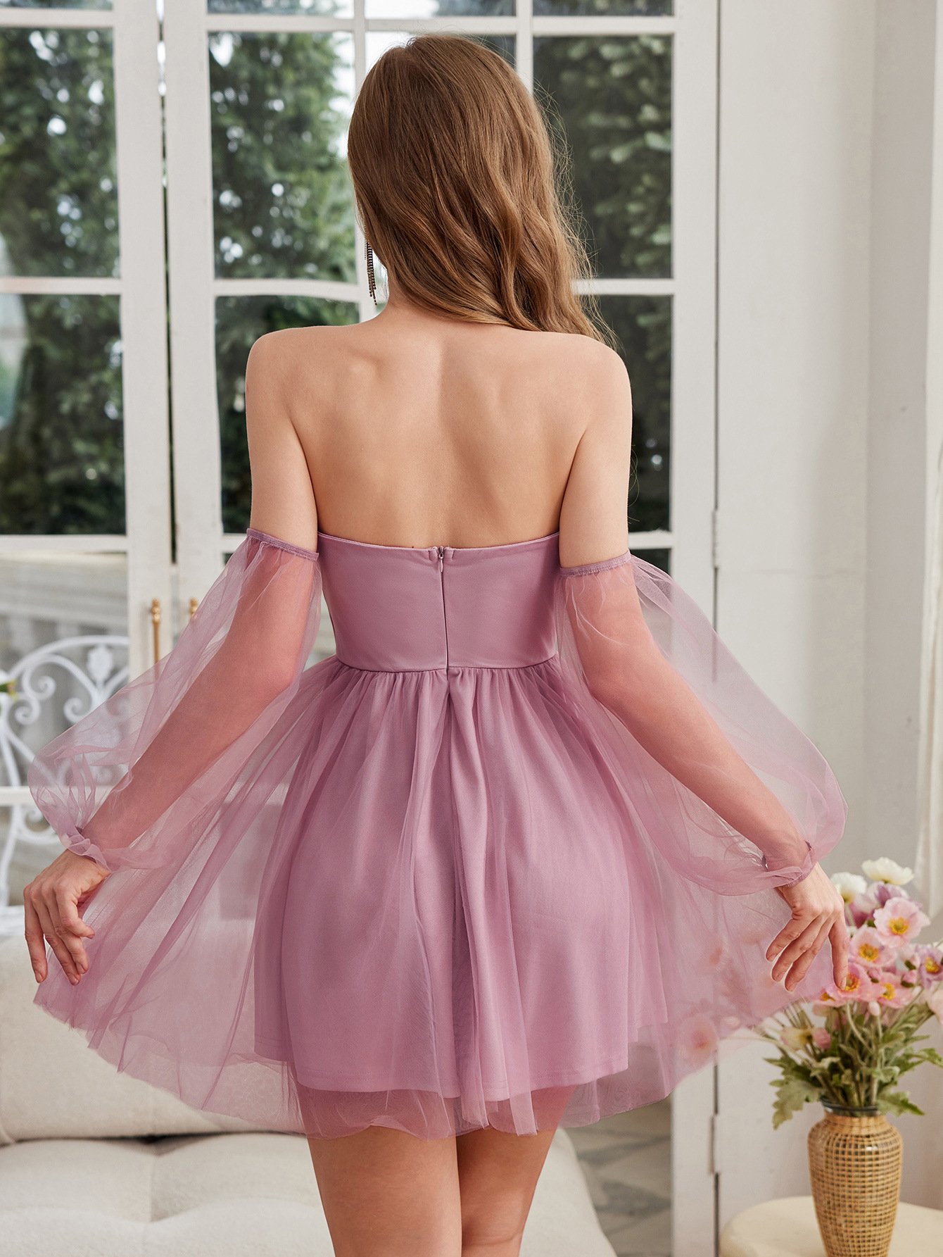 Women Summer Mesh Strapless Dress