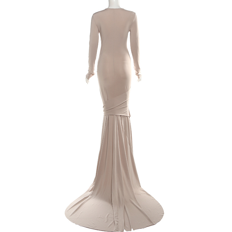 Women Summer Sexy Hollow Long-Sleeve Solid Dress