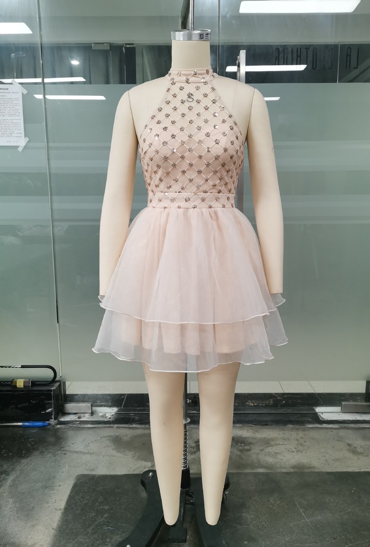 Women Summer Mesh Patchwork Sequin Dress