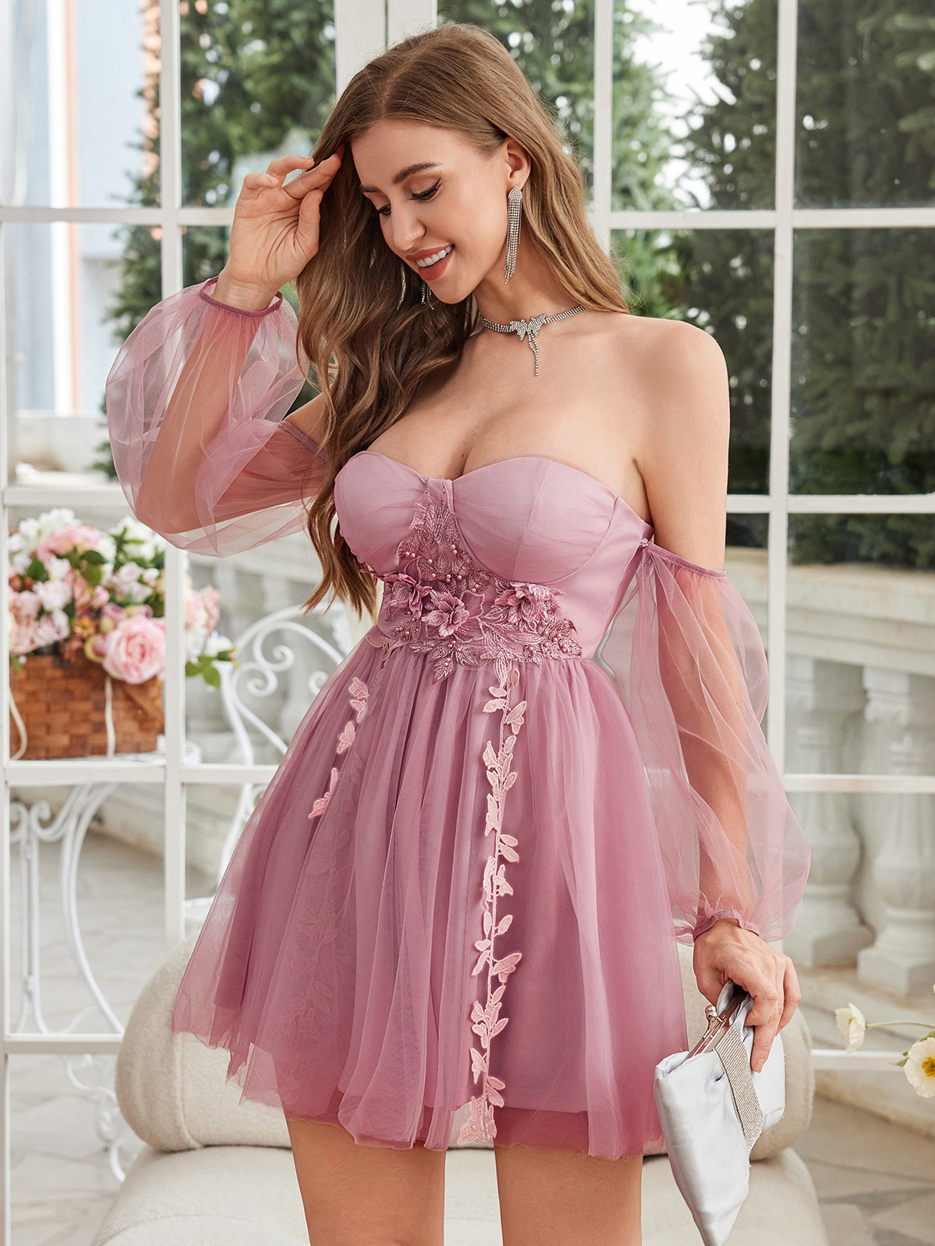 Women Summer Mesh Strapless Dress