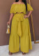 Plus Size Women Summer Beach Holiday Off-Shoulder Puff-sleeved off-the-shoulder crop top and wide-leg pants two-piece set