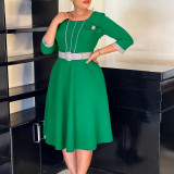 Women Elegant Round Neck Patchwork African Dress