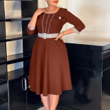 Women Elegant Round Neck Patchwork African Dress