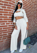 Women Casual Cutout Hoodies Solid Strappy Pants Three-Piece Set Women Casual Cutout Hoodies Solid Strappy Pants Three-Piece Set