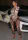 Women Style Snake Print Sexy Bodysuit and Pants Two-Piece Set