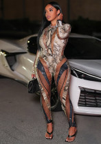 Women Style Snake Print Sexy Bodysuit and Pants Two-Piece Set Women Style Snake Print Sexy Bodysuit and Pants Two-Piece Set