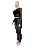Women Casual Mesh Zipper Top and Pants Two-Piece Set