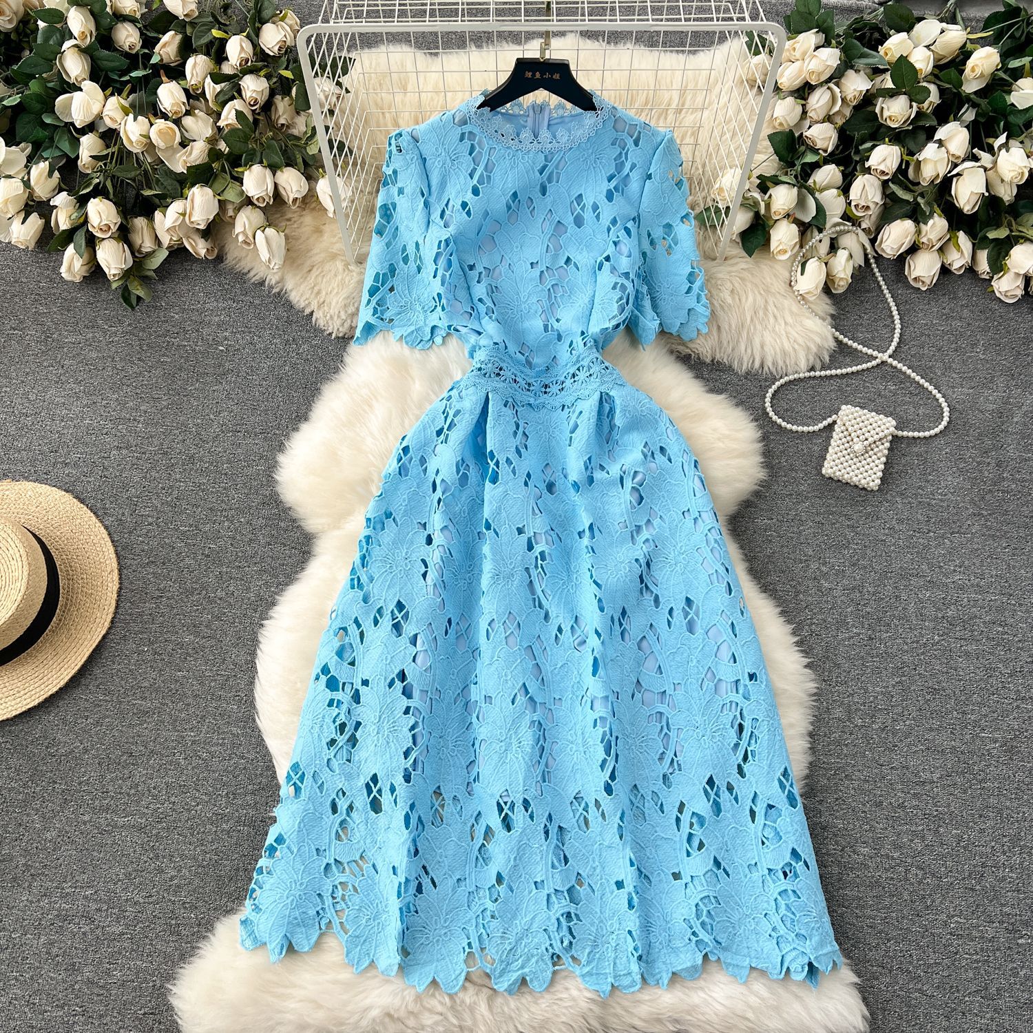 Women Lace Cutout Maxi Holiday Dress