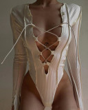 Fashion Chic Women's Lace-Up Slim Fit Long Sleeve Bodysuit