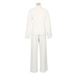 Women's Long Sleeve Casual Shirt & Elastic Waist Straight Pants Two-Piece Set