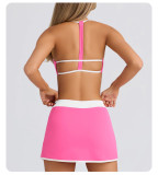 Sexy Gym Running Outdoor Halter Neck Sports Bra & Tennis Skirt Set