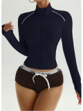 Contrast Color Sport Yoga Jacket Slim Fit Zip-Up Running Long Sleeve Outwear