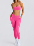 Strapless Top & Long Pants High Stretch Tank Sports Bra Anti-Slip Yoga Pilates Set