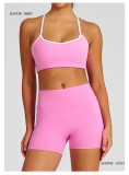 High-Waist Butt Lift Yoga Shorts Slim Fit Tight Tank Running Sports Bra Set