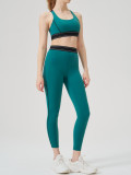 High-Waist Sport Set Color Block Low Back Tight Yoga Running Gym Outfit