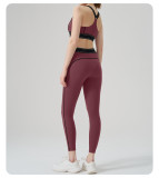 High-Waist Sport Set Color Block Low Back Tight Yoga Running Gym Outfit