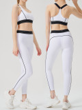 High-Waist Sport Set Color Block Low Back Tight Yoga Running Gym Outfit