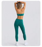 Strapless Top & Long Pants High Stretch Tank Sports Bra Anti-Slip Yoga Pilates Set