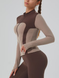 Fitness Wear Slim Fit Yoga Jacket Stand Collar Zip-Up Long Sleeve Top