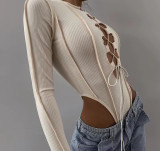 Fashion Chic Women's Lace-Up Slim Fit Long Sleeve Bodysuit