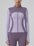 Fitness Wear Slim Fit Yoga Jacket Stand Collar Zip-Up Long Sleeve Top