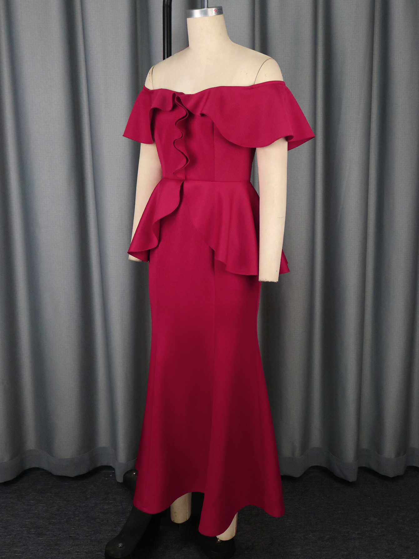 Sexy Ruffle Off-Shoulder Long Dress Chic Elegant Bodycon Formal Party Mermaid Gown