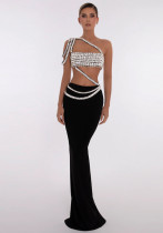 Rhinestone Fashion Formal Party Top Long Bandage Skirt Two-Piece Set Rhinestone Fashion Formal Party Top Long Bandage Skirt Two-Piece Set