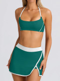Sexy Gym Running Outdoor Halter Neck Sports Bra & Tennis Skirt Set