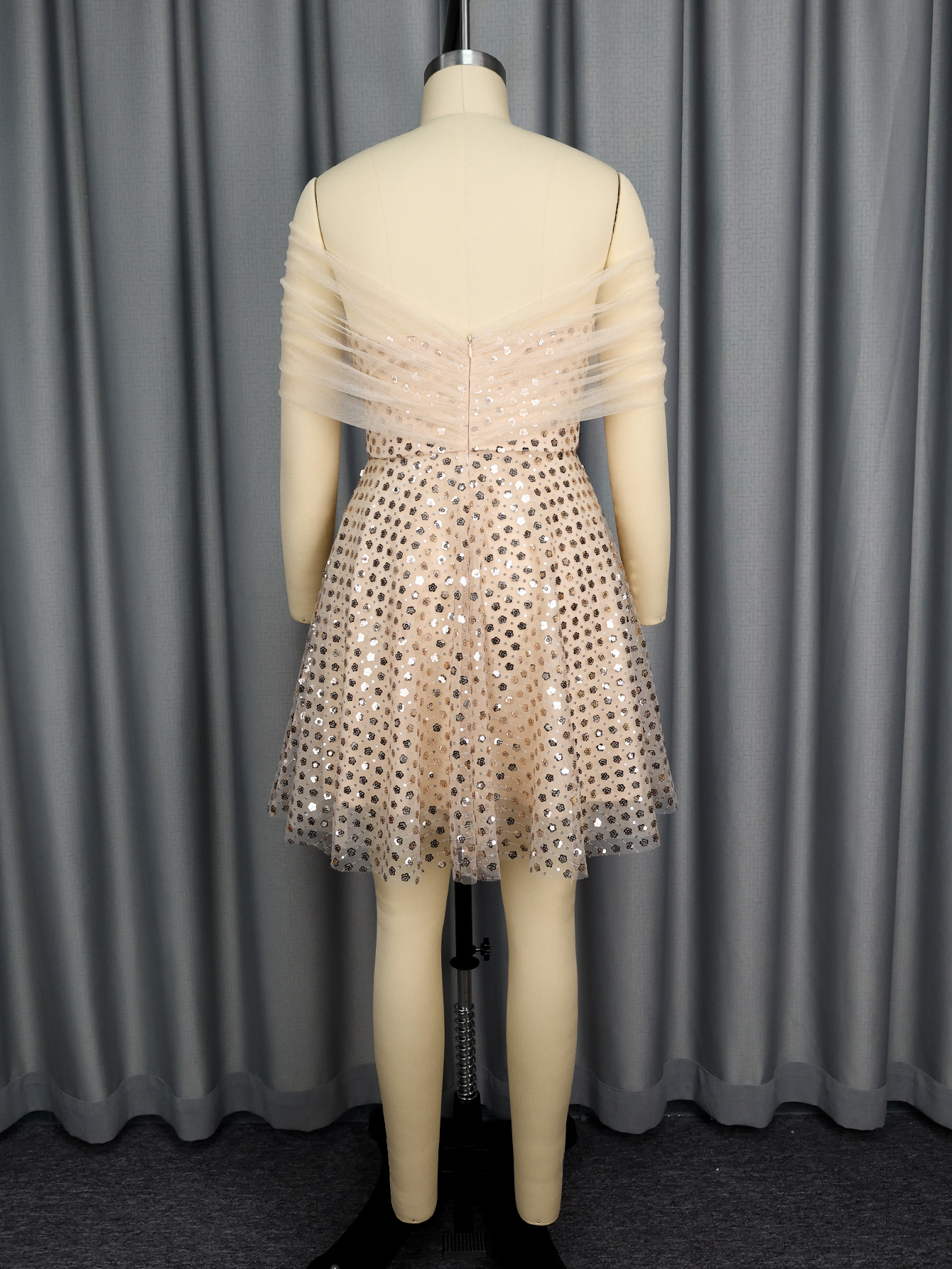 Sexy Off-Shoulder Mesh Patchwork Sequin Party Dress