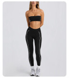 Strapless Top & Long Pants High Stretch Tank Sports Bra Anti-Slip Yoga Pilates Set