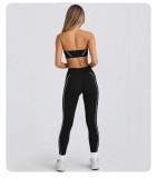Strapless Top & Long Pants High Stretch Tank Sports Bra Anti-Slip Yoga Pilates Set