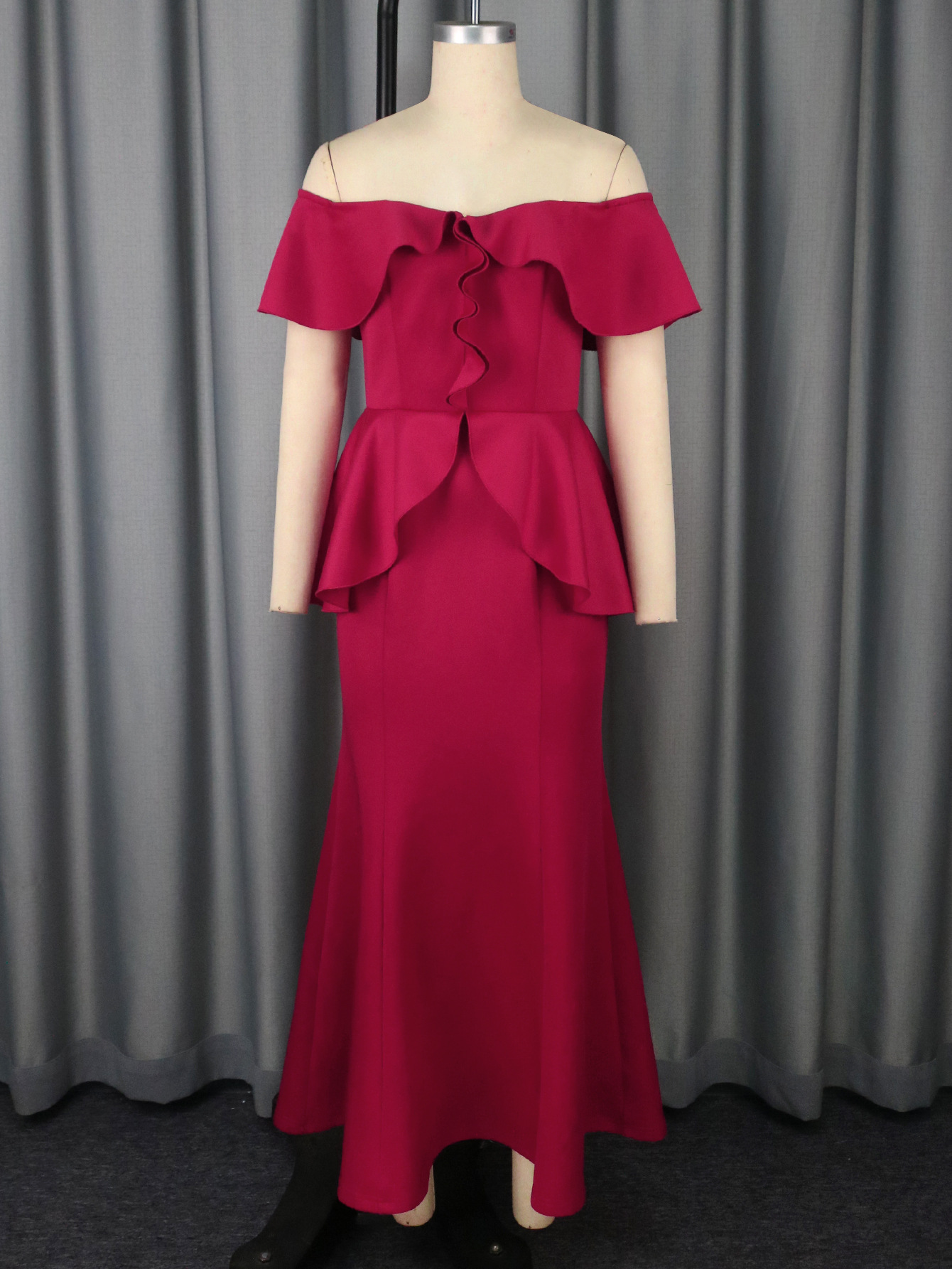 Sexy Ruffle Off-Shoulder Long Dress Chic Elegant Bodycon Formal Party Mermaid Gown