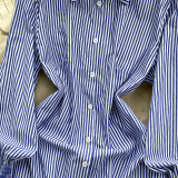 Chic Trendy Long Sleeve Single Button Casual Striped Shirt Dress