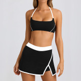 Sexy Gym Running Outdoor Halter Neck Sports Bra & Tennis Skirt Set