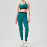 High-Waist Sport Set Color Block Low Back Tight Yoga Running Gym Outfit