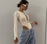Fashion Chic Women's Lace-Up Slim Fit Long Sleeve Bodysuit