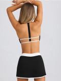 Sexy Gym Running Outdoor Halter Neck Sports Bra & Tennis Skirt Set