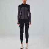 Fitness Wear Slim Fit Yoga Jacket Stand Collar Zip-Up Long Sleeve Top